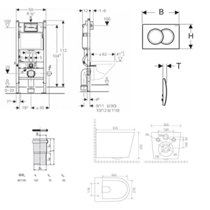 Pack WC bâti-support Duofix 112cm + WC suspendu sans bride + abattant SoftClose + plaque blanche (CETORGEB3AMZ)