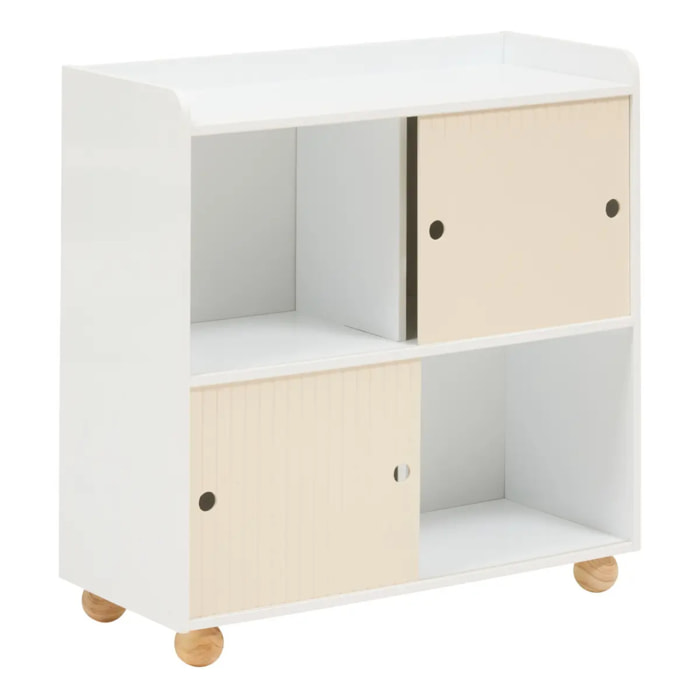 Meuble de Rangement Enfant Bouli 2 portes 2 Cases Beige 69,5x30x71 cm