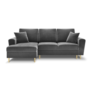Canapé d'angle gauche convertible avec coffre de rangement "Kyoto" 4 places en velours gris clair