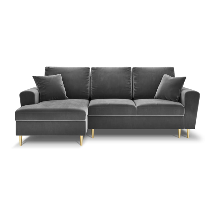Canapé d'angle gauche convertible avec coffre de rangement "Kyoto" 4 places en velours gris clair