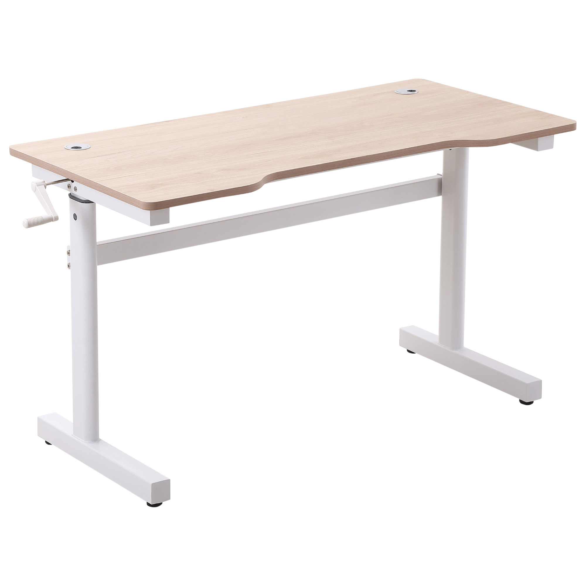 Escritorio de Pie 120x60x72-117 cm con Altura Ajustable Manual con Manivela Mesa para Ordenador para Oficina Estudio Salón Estilo Racing Carga 150 kg Natural