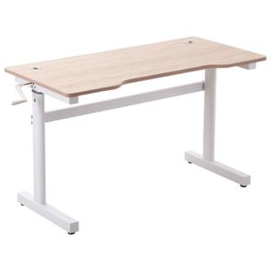 Escritorio de Pie 120x60x72-117 cm con Altura Ajustable Manual con Manivela Mesa para Ordenador para Oficina Estudio Salón Estilo Racing Carga 150 kg Natural