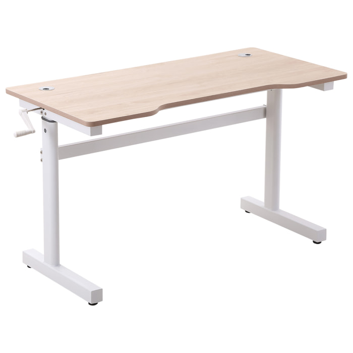 Escritorio de Pie 120x60x72-117 cm con Altura Ajustable Manual con Manivela Mesa para Ordenador para Oficina Estudio Salón Estilo Racing Carga 150 kg Natural