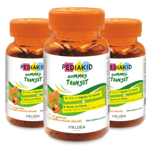 PEDIAKID - Gommes Transit - Complément alimentaire à base de fruits et d'Avoine - Riche en fibres - Aide à réguler le transit intestinal - Arôme naturel abricot - 60 gommes - Lot de 3