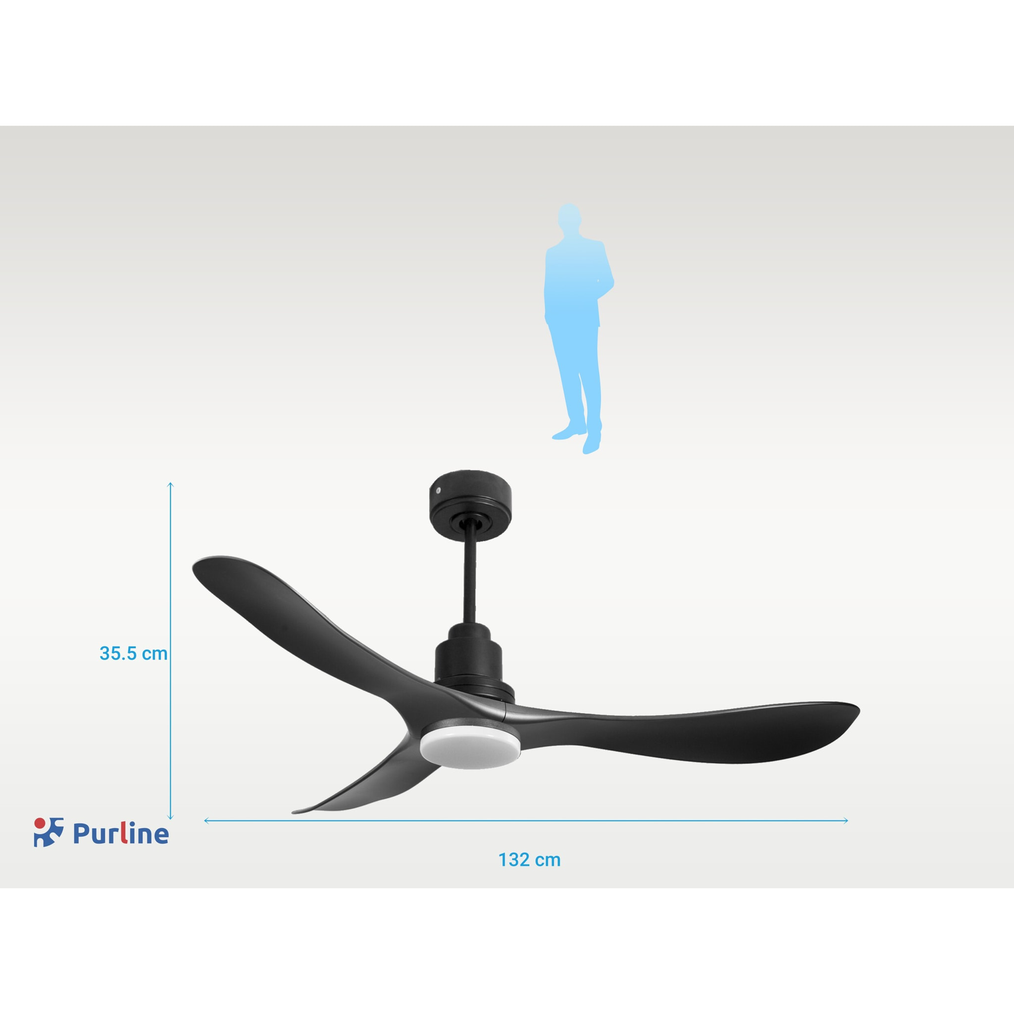 Ventilador de techo Reversible Termostato Dimable Wifi Motor DC Techos Inclinados Mando a Distancia Luz tres tonos Hypersilence Memoria TiomanD132C04LED64622 PURLINE