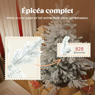 Sapin de Noël artificiel enneigé H.150cm 828 branches épicéa grand réalisme support métal pliable vert