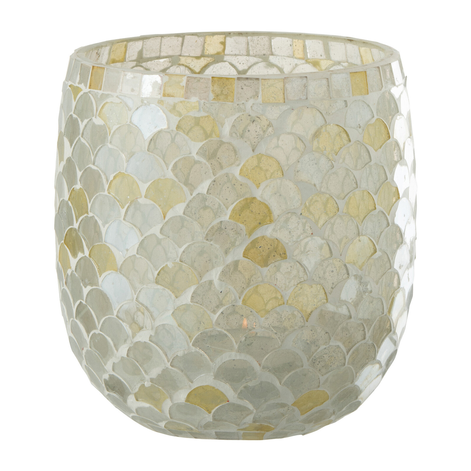 J-Line photophore Mosaique - verre - blanc/jaune clair - large