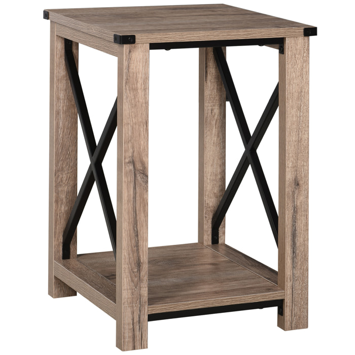 Mesa Auxiliar Retro Industrial con Estante Grano de Roble
