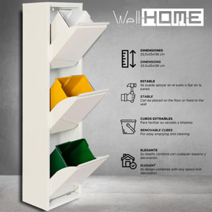 Well home - cubo de basura y reciclaje metálico de 3 compartimentos, 3x17l (51l) blanco mate