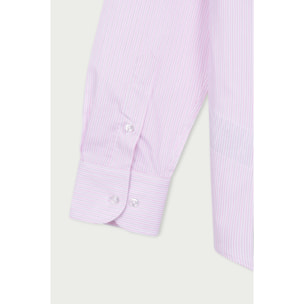 Camicia Uomo 1 Bottone Italiano Slim Cotone Riga Stretta Rosa/Bianco