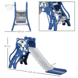 Toboggan enfant panier basket design tigre 18-36 mois usage intérieur - balle, pompe incluses - PE bleu gris