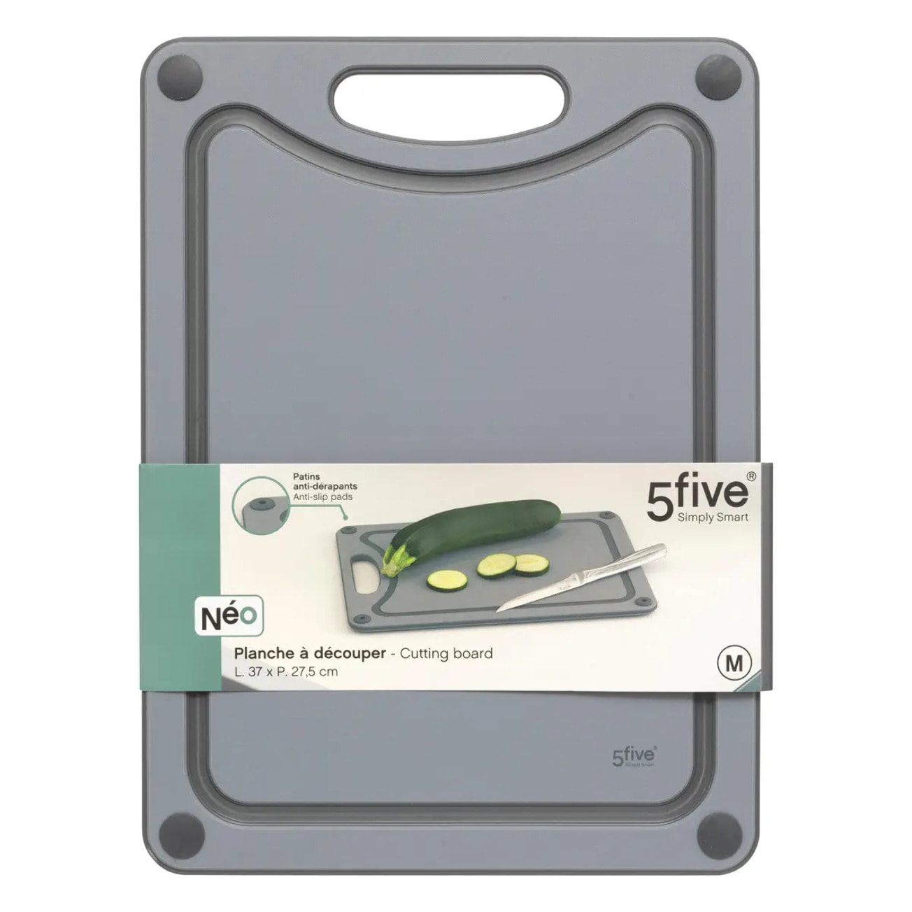 Planche à découper "Néo 2" en plastique gris 37x27,5cm