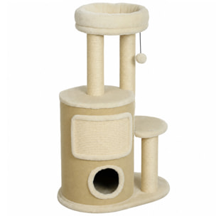 Arbre à chat design beige clair griffoirs grattoirs niche 3 plateformes