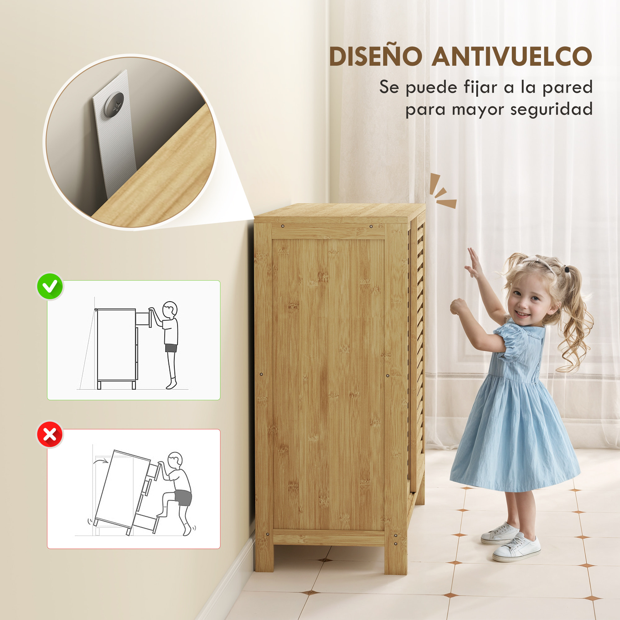 Armario de Baño de Bambú Mueble de Baño con 2 Puertas Correderas Diseño con Lamas 4 Estantes Mueble Auxiliar de Almacenaje para Cocina Salón 80x34x80 cm Natural