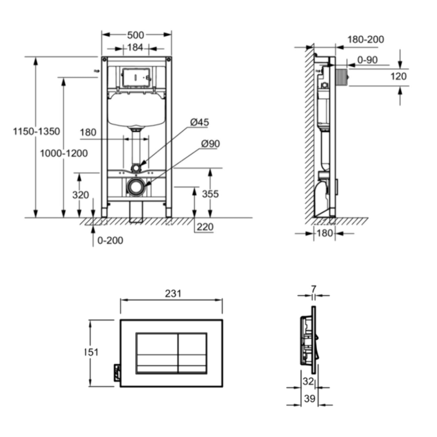 Pack bâti support WC autoportant 3/6L + plaque blanche