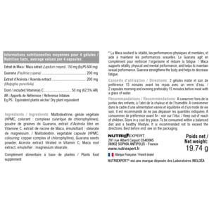 NUTRIEXPERT - Maca 1000 - Soutient les performances physiques et mentales - Aphrodisiaque, stimule le désir sexuel, la libido - Renforce l'organisme - Vegan - Marque Française - 60 gélules