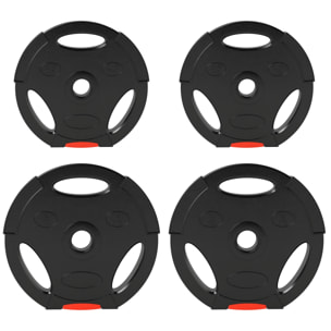 Disques de poids 2 x 5Kg + 2 x 2,5Kg - 3 poignées - trous de Ø25 mm - revêtement PP noir