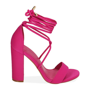 Sandalias de cordones fucsia en lycra, tacón de 10,5 cm