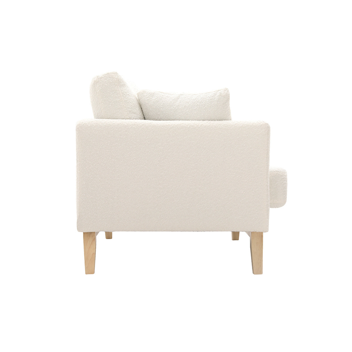 Canapé scandinave déhoussable 2 places en tissu effet laine bouclée blanc cassé et bois clair OSLO