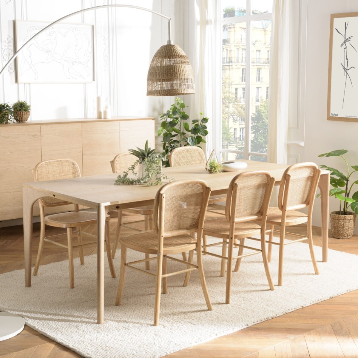 MAXENCE - Table à manger rect. 220x100cm naturelle pieds chêne massif