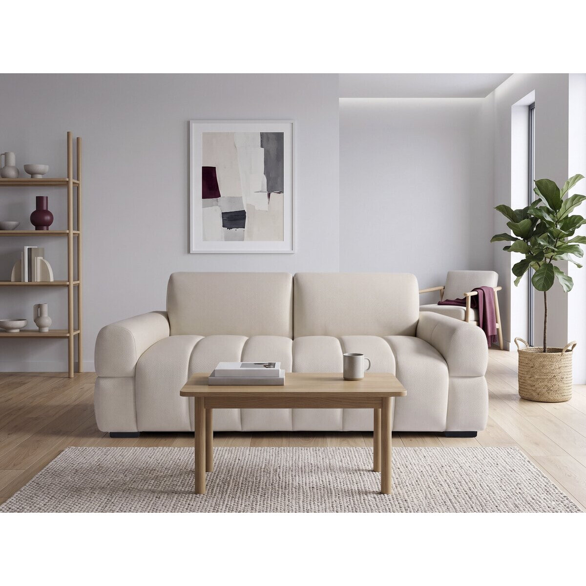 Canapé lit convertible express "Zoé" - Matelas 18 cm - Couchage 140 cm - 3 places - Beige