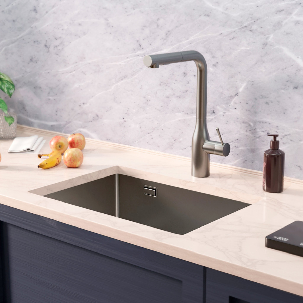 Timeless Évier de cuisine sous plan inox 304, 1 bac, 55x45x21 cm, Gun Metal brossé PVD