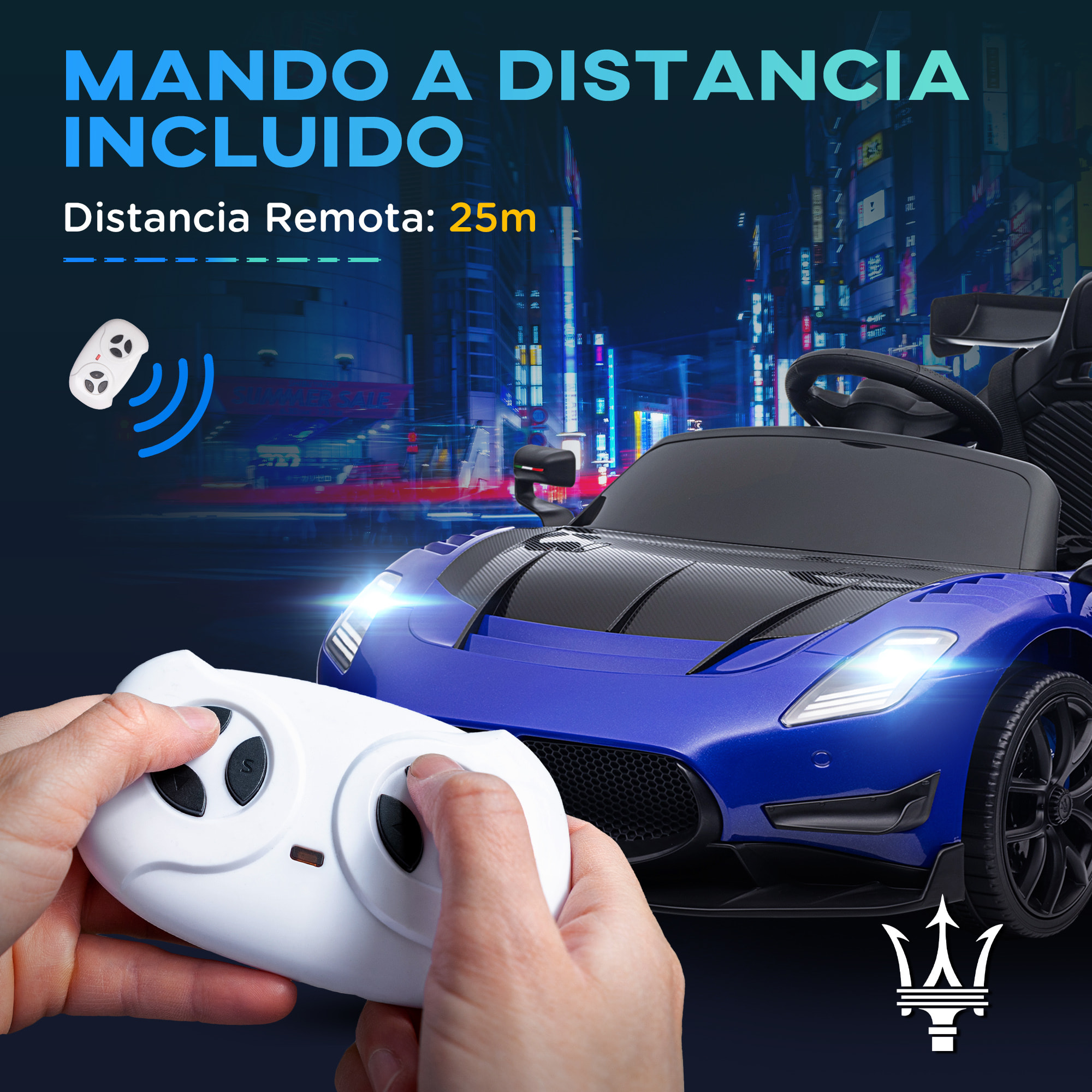 Coche Eléctrico para Niños de +3 Años Maserati GT2 Coche Eléctrico con Batería 12V Carro Eléctrico Infantil con Mando a Distancia Faros LED Bocina Música y Ruedas Auxiliares Azul