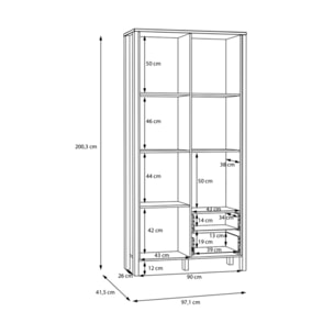 Vaisselier vitré H200 cm 2 tiroirs 2 portes décor gris clair - BOLERO