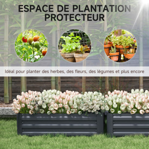 Lot de 2 carrés potager de jardin dim. 100L x 50l x 30H cm tôle d'acier ondulée gris