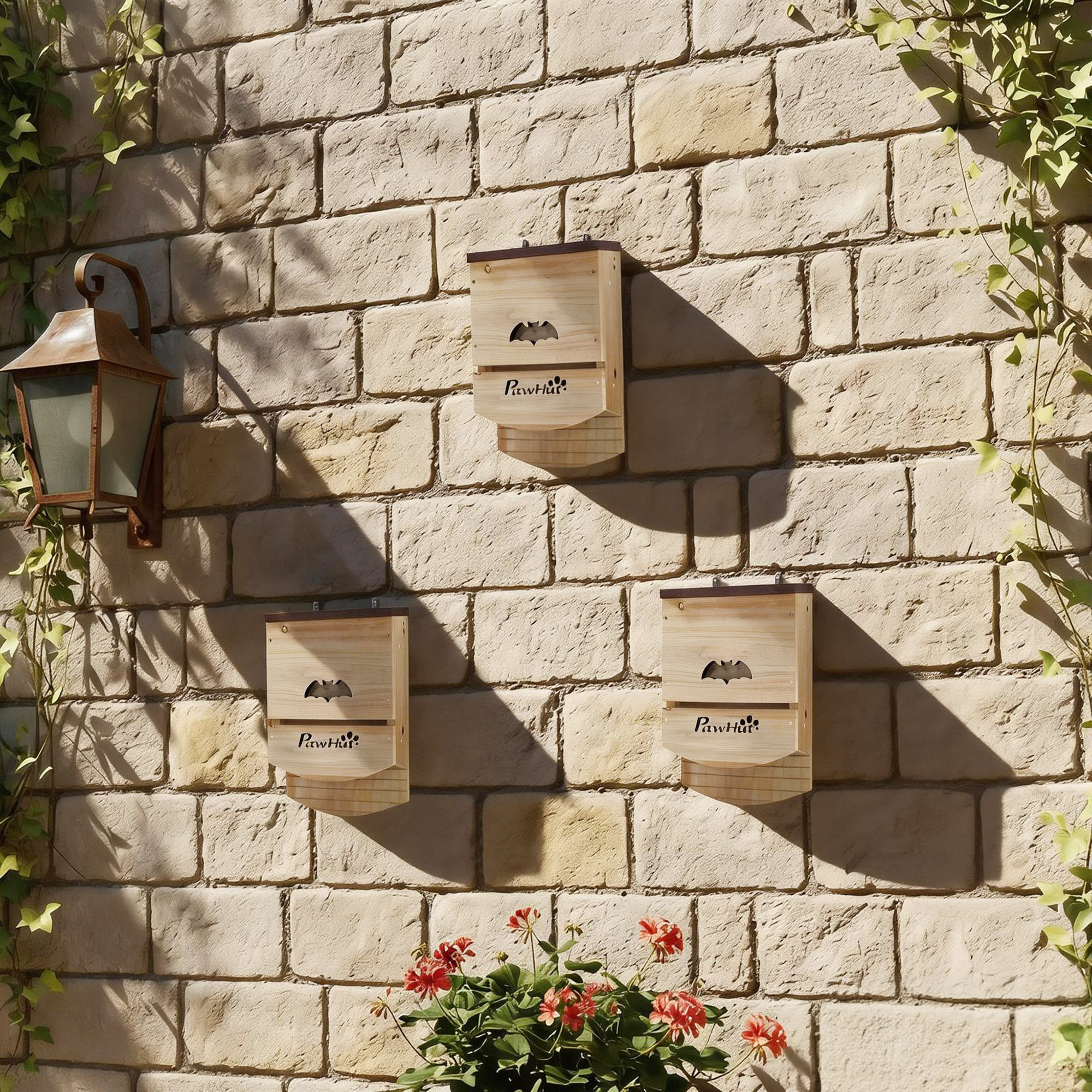 Lot de 3 nichoirs chauve-souris plateforme et 2 chambres bois marron