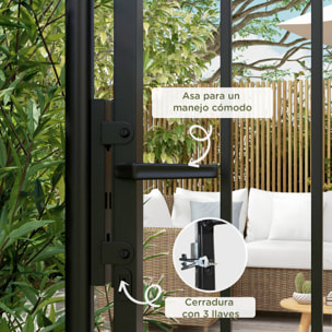 Puerta de Jardín Puerta para Valla de Acero Galvanizado con Decoración de Flechas Cerradura y Llaves Puerta para Exterior Patio 107x204 cm Negro