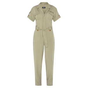 TRJAMELIA70W US NAVY JUMPSUIT IN YARN DYED COTTON WITH POCKETS & CHEST PRINT 100% COTTON Cachi