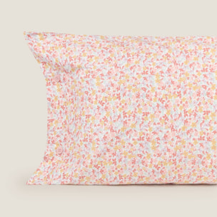 Funda almohada algodón flores Plo color rosa