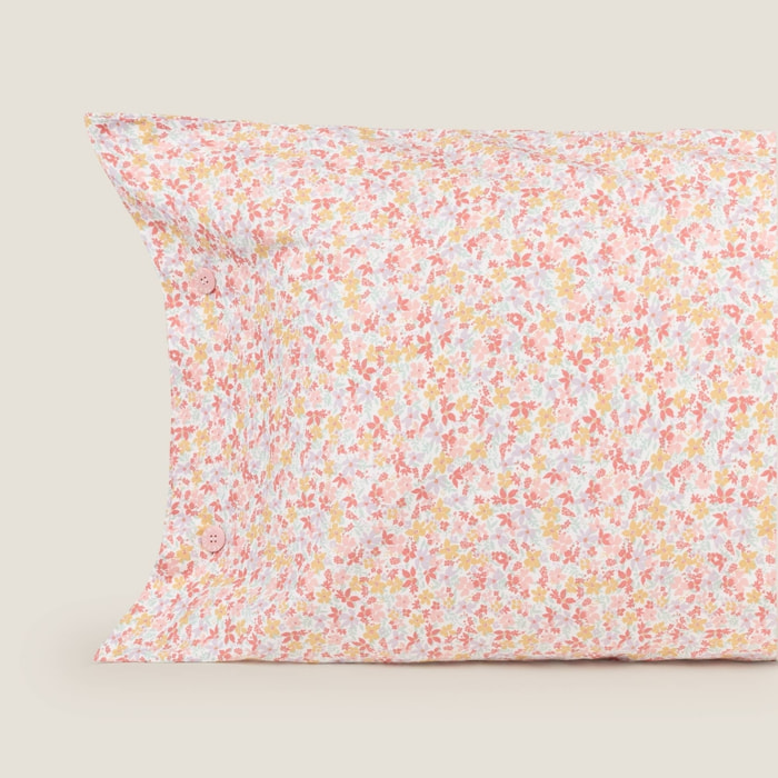 Funda almohada algodón flores Plo color rosa