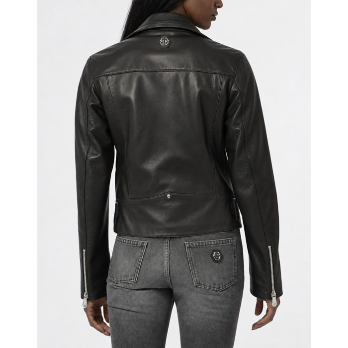 PHILIPP PLEIN Chaqueta biker oversize FLOWER
