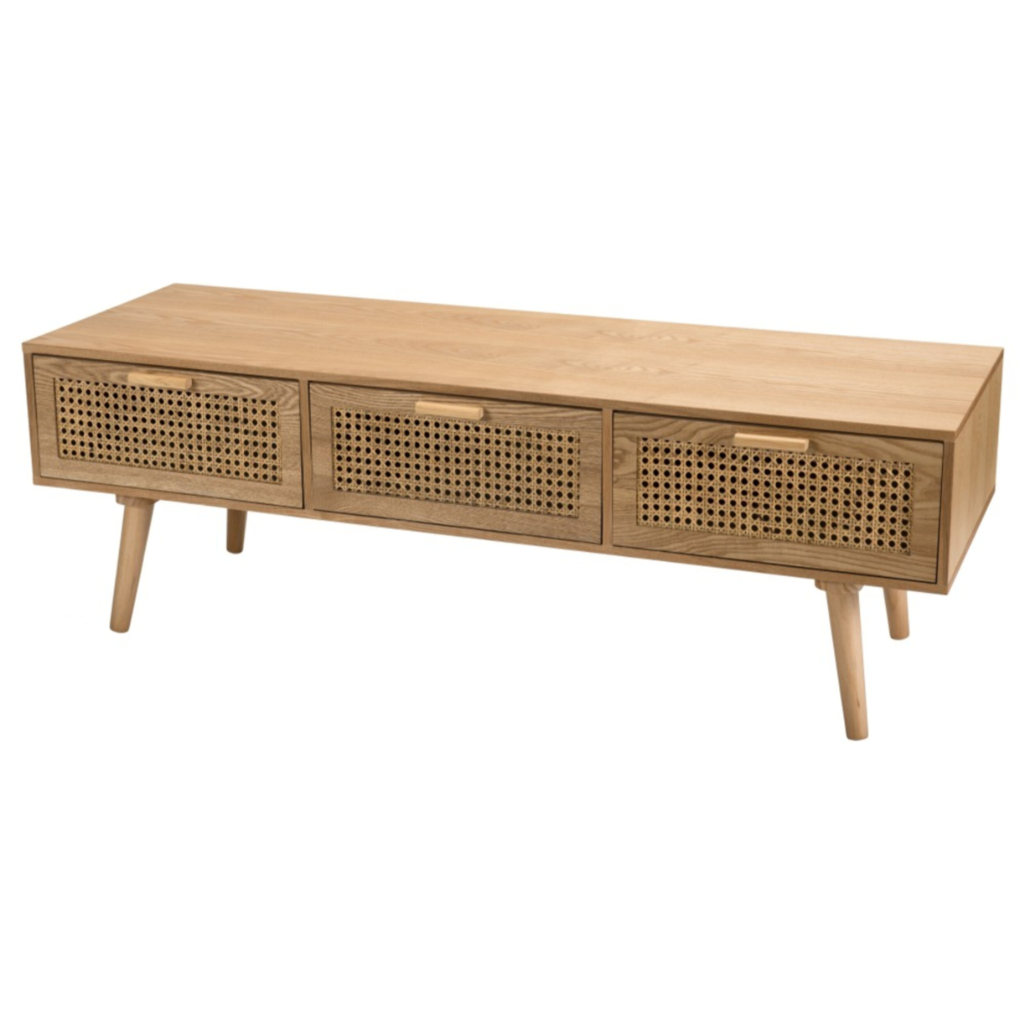 RODRIGO - Meuble TV couleur naturelle 3 tiroirs bois cannage