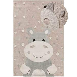 CLOWN Alfombra infantil con hipopótamo en color piedra, 120x170 cm