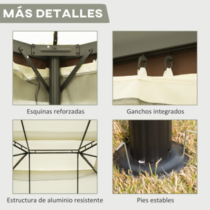 Cenador de Jardín de Aluminio 4x3 m Gazebo Pabellón con Techo de Ventilación 4 Cortinas Laterales 4 Mosquiteras y 8 Orificios de Drenaje para Fiestas Eventos Bodas Crema