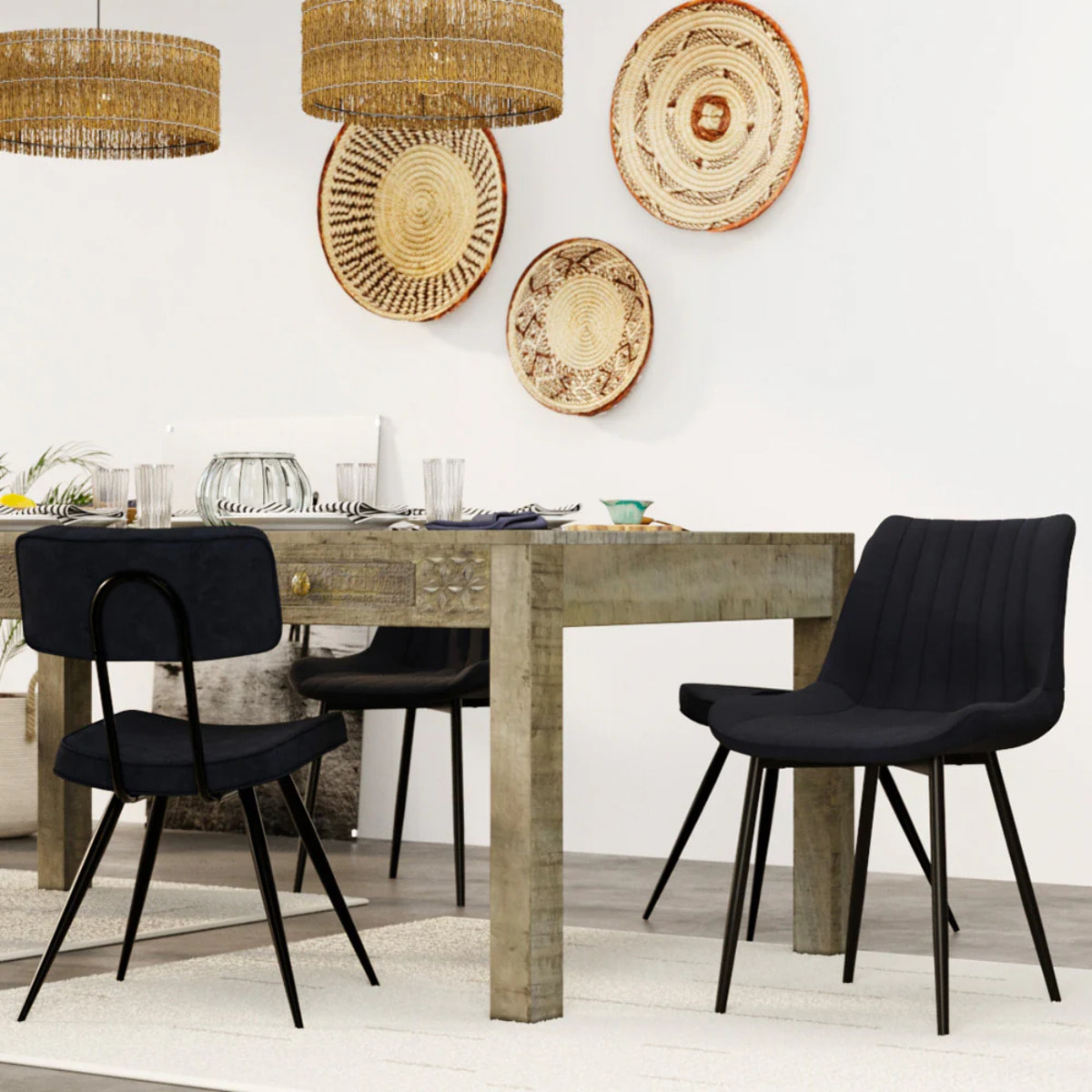 Lot de 2 chaises en cuir synthétique gris foncé et métal noir - Killi