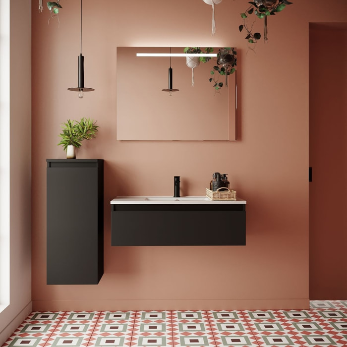 Meuble salle de bain vasque intégrée 1 tiroir - HUDSON