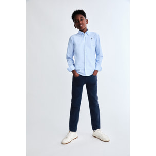 Polo Niño Manga Larga de Punto Camisa 100 % Algodón Color Blanco, Cuello Button-Down, Botones Frontales, Logo Bordado | Color: Celeste | Street Monkey