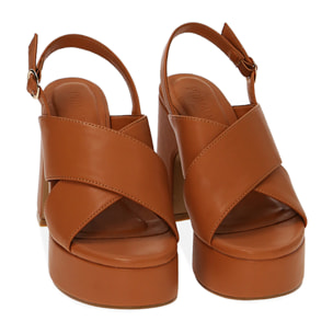 Sandali platform cognac, tacco 10,5 cm