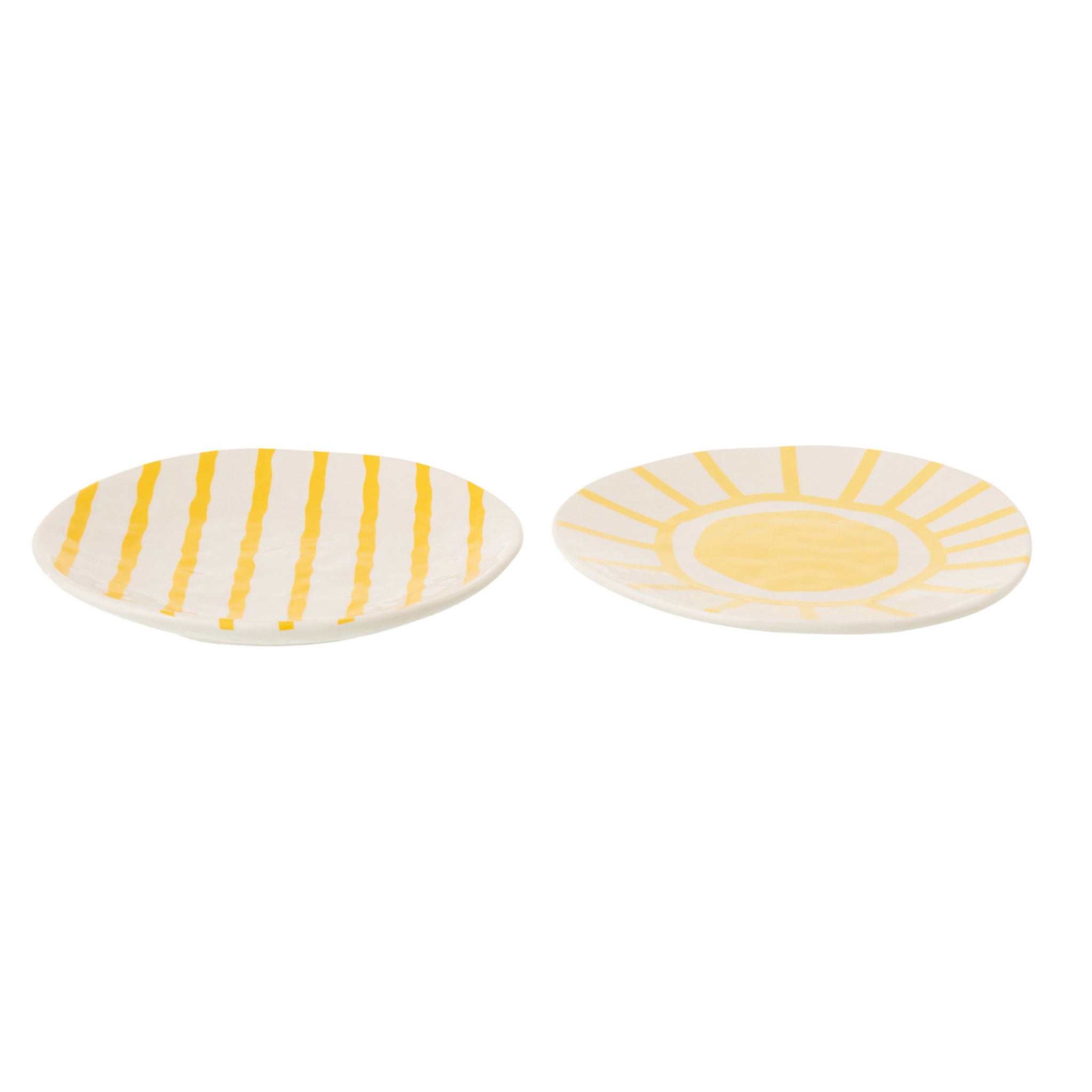 J-Line Assiette Lignée Dolomite - céramique - blanc/jaune clair - small - 2 pièces