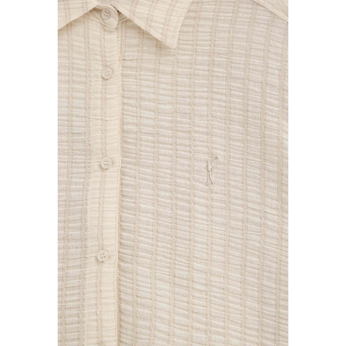 Camisa de rayas beige con efecto arrugado de corte holgado y bordado Rigby Go