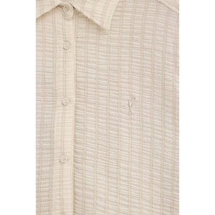 Camisa de rayas beige con efecto arrugado de corte holgado y bordado Rigby Go