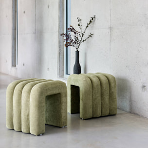 Set de 2 poufs contemporains en tissu vvert