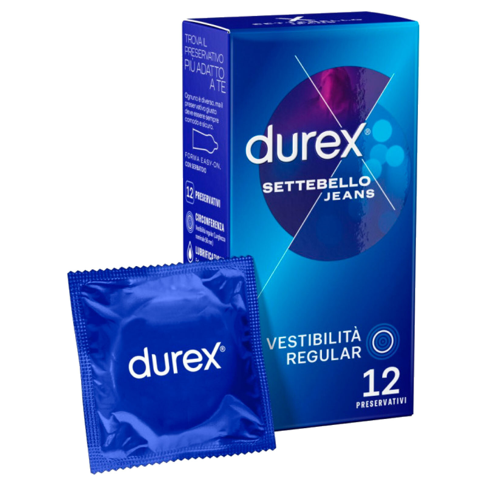 DUREX Settebello JEANS Profilattici Condom Easy-On - Scatola da 12 Preservativi