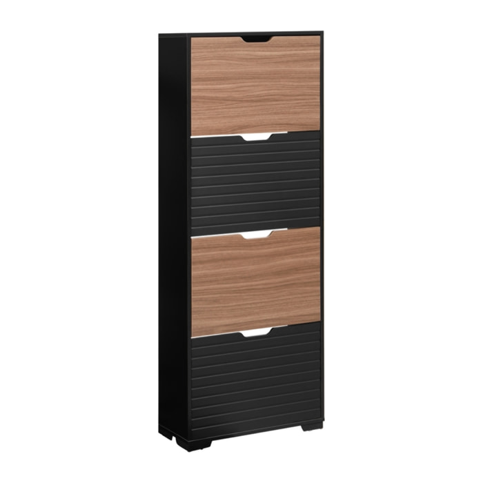 Scarpiera in legno 4 ante a ribalta noce e nero 63x26x165 cm – Toledo
