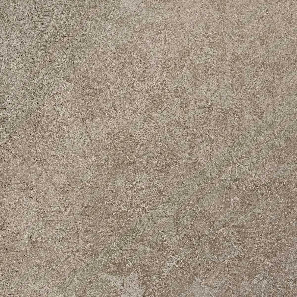 Papier peint feuillage texturé taupe chaud