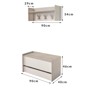 Mobile da ingresso Dap, Entratina moderna con appendiabiti, Mobile con scarpiera, Armadietto multifunzione, Cm 50x32h182, Rovere e Bianco